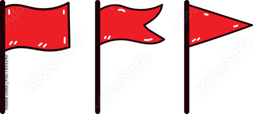 Three red flags waving on poles