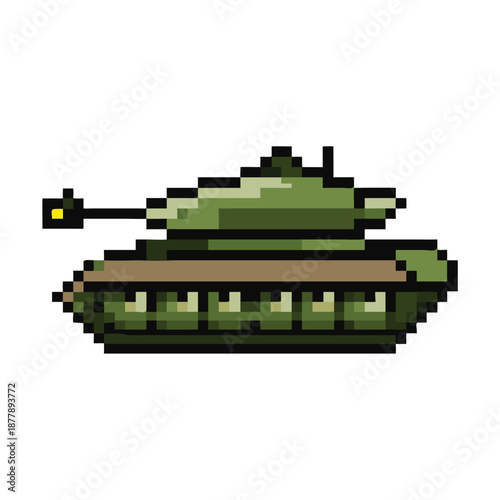 Pixel Art Green Battle Tank Side View Military Game Asset