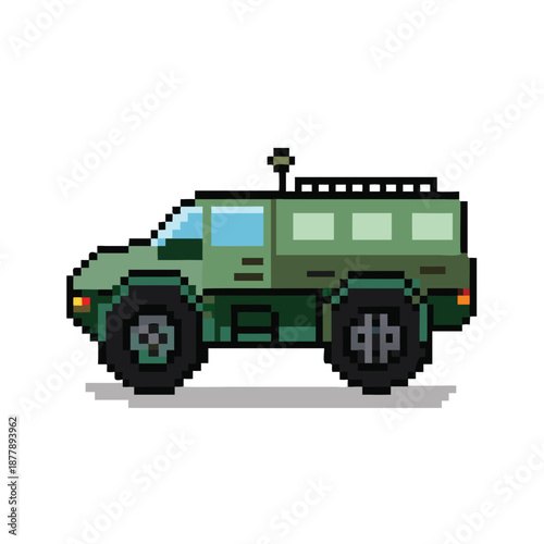 Pixel Art Military Armored Truck Vehicle Side View Game Asset