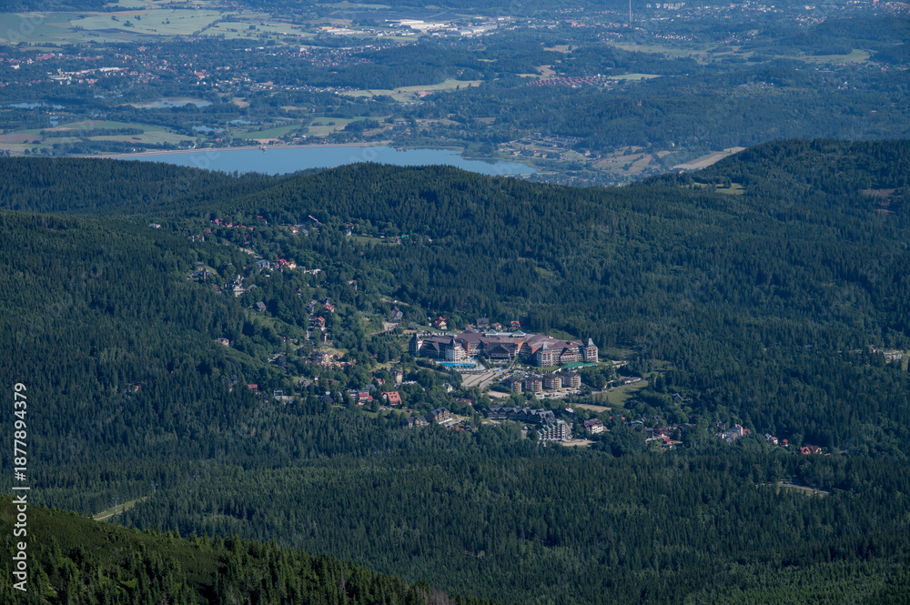 Fototapeta premium Sněžka Peak, Poland 02 July 2025, walk on Sněžka and view of Poland and the Czech Republic, visit to the top of the mountain.