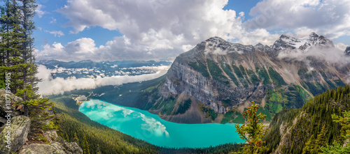 Panorama view of Lake Louise from the Big Beehive Trail - Banff National Park	
