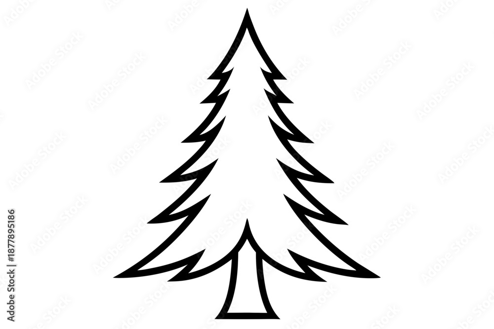 Fototapeta premium Outlined Pine Tree Silhouette Icon for Winter, Forest, and Nature Design