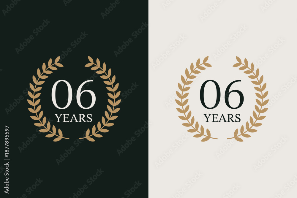 Naklejka premium Elegant 6 Year Anniversary Celebration Design with Laurel Wreath on Black and White Background Six Year Milestone Achievement Graphic for Company Branding Corporate Event Invitation Marketing Material