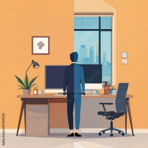 Hybrid Work Home and Office Illustration