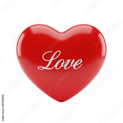 Red heart with love text isolated on transparent background
