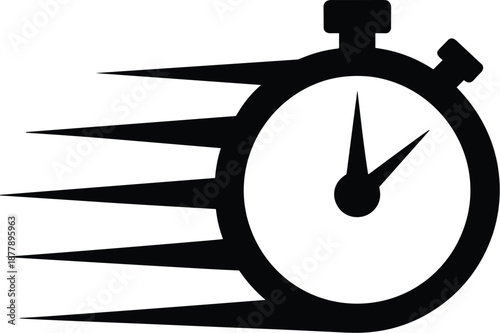 Fast moving stopwatch timer icon silhouette for delivery service speed efficiency deadline urgency time management quick response vector illustration for business presentations marketing materials pro