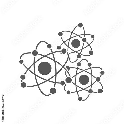 Cluster of three atom models with orbiting electrons. Perfect for science designs, educational materials, and physicsrelated concepts. Ideal for scientific presentations.