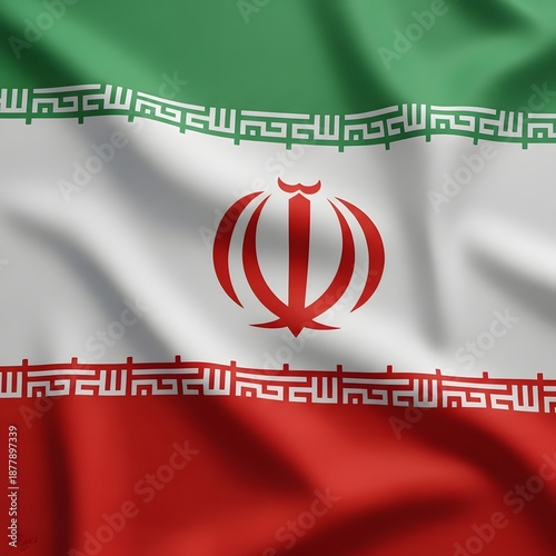 The national flag of iran waving with its distinctive red white and green colors and emblem