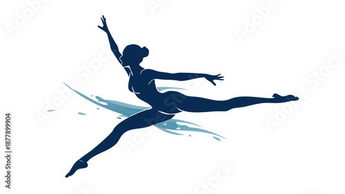 Elegant silhouette of a ballerina performing a graceful leap, dance studio concept, flowing movement vector