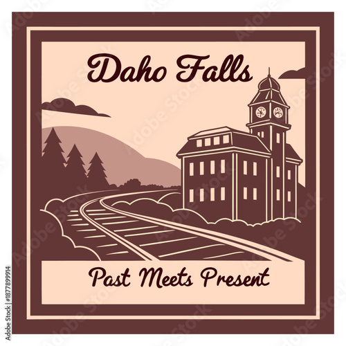 Idaho Falls Past Meets Present Vintage Railroad Station and Tracks Poster