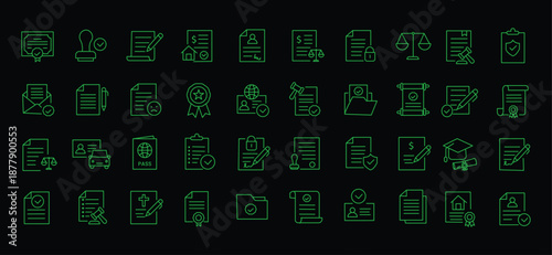 Legal documents icon set. Editable line icons. Vector illustration.