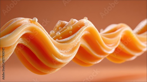 3D Abstract Caramel Swirl with Droplets Macro Shot