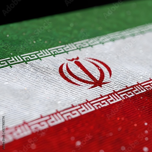 The flag of iran with its iconic red white and green colors and emblem