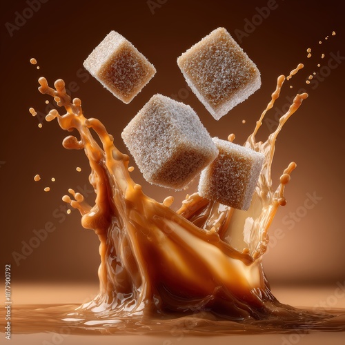 Wallpaper Mural Brown Sugar Cubes Splashing into Caramel Coffee Liquid Torontodigital.ca