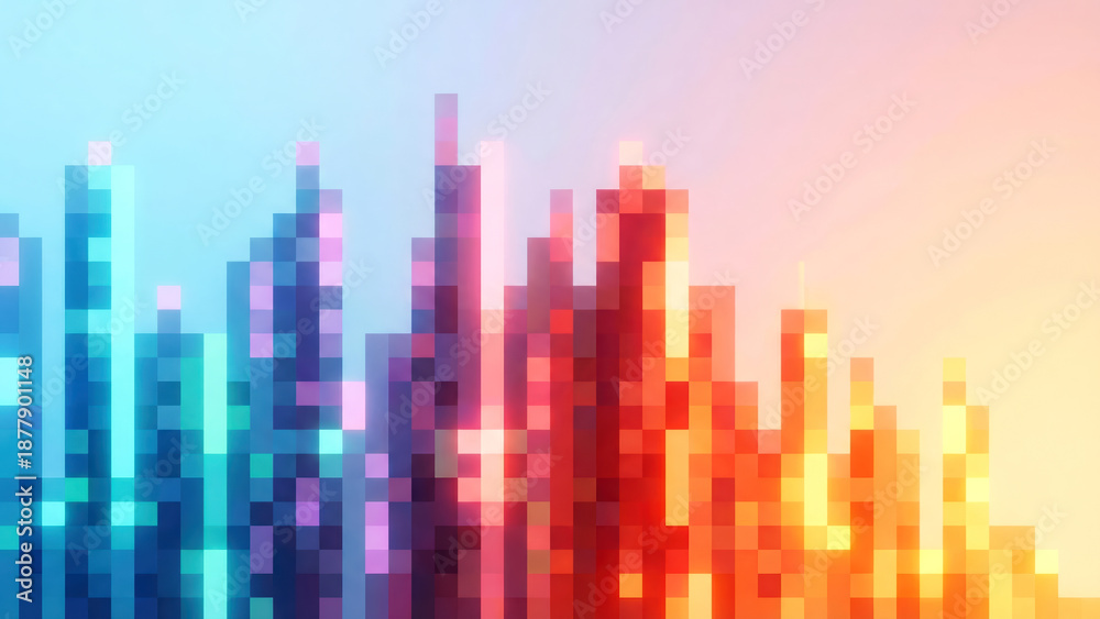 Fototapeta premium Abstract Gradient Pixel Artscape Serene Blue to Warm Orange Spectrum Background