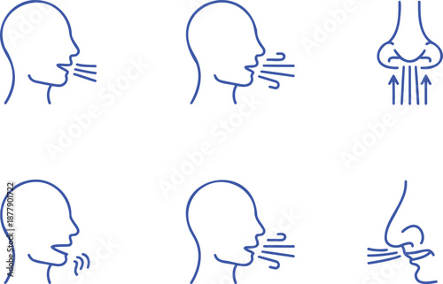 Blue line of human breath and nose breathing exhale