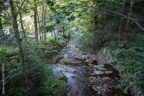 Szklarki Waterfall in Piechowice , Poland 01 July 2025, visiting the park with the Szklarki waterfall located in the forest.