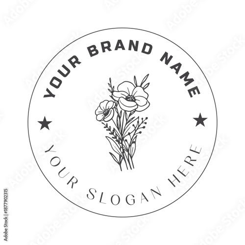 Minimalist botanical emblem for florist, beauty boutique, or wedding branding.