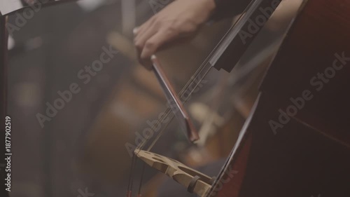 Close-Up of Cellist Playing Cello During Concert, Slog3