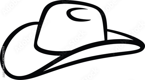 Stylized cowboy hat graphic illustration in black and white for western themed designs and apparel country music event promotions rodeo advertising simple traditional headwear fashion accessory for cl