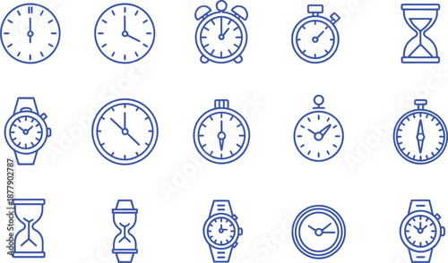 Collection of blue line timekeeping clock watch