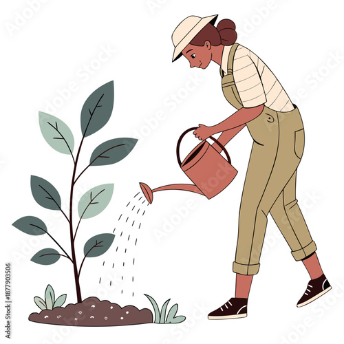 Gardener watering a plant