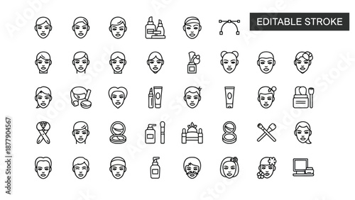 Collection of line icons for skincare and beauty routines