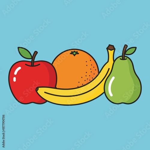 Colorful Fruit Illustration Apple Orange Banana Pear.