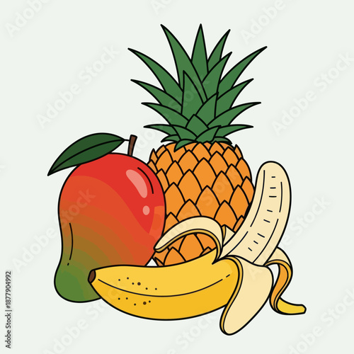 Colorful Fruit Arrangement with Apple Pineapple Banana.