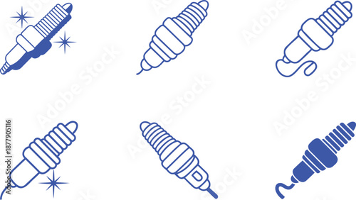 Six blue spark plug with starbursts ignition engine