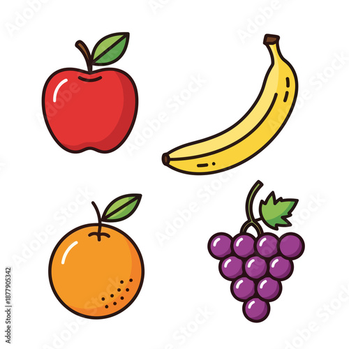Assorted Fruits Including Apple and Grapes.