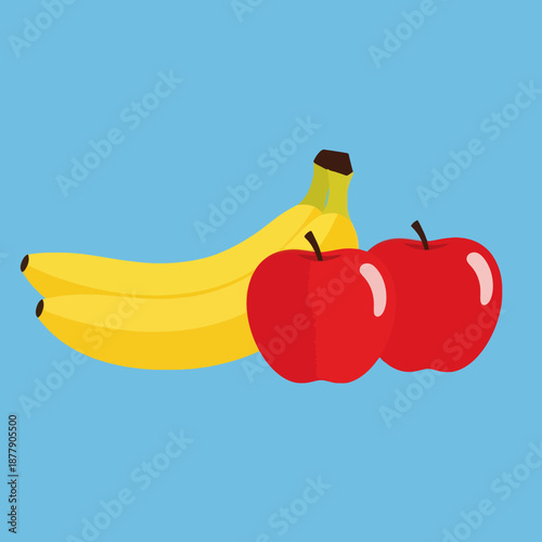 Bananas and Apples Fruit Illustration.