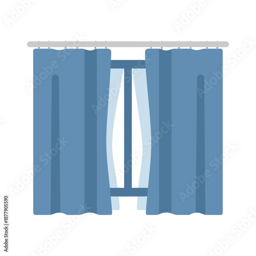 Blue Curtains Open on Window.