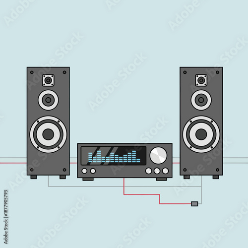 Stereo Speakers and Amplifier System Setup.