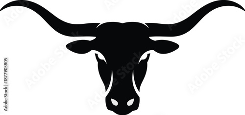 Strong black longhorn bull silhouette vector illustration for livestock branding cattle ranching texas southwestern designs powerful animal icon graphic element for agriculture farm business logo temp