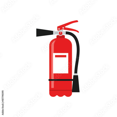 Red Fire Extinguisher with Black Hose.
