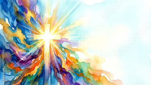 Watercolor Cross Radiance Spiritual Symbolism in Abstract Art, Faith, Hope