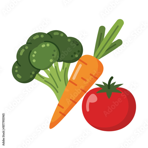 Broccoli Carrot and Tomato Illustration.