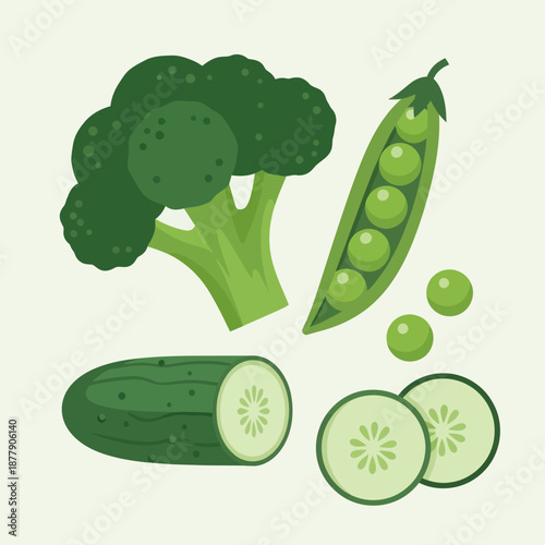 Broccoli Peas and Cucumbers Fresh Vegetables.