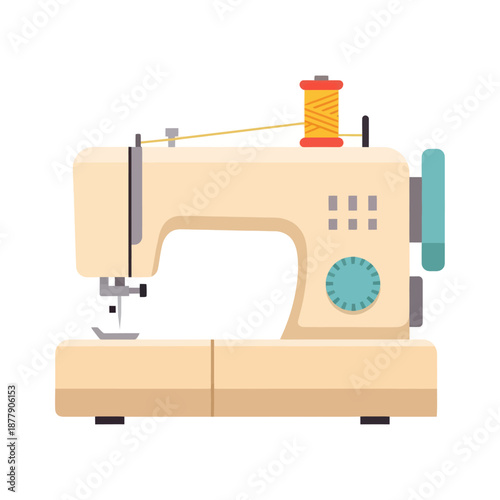 Sewing Machine with Thread Spool and Needle.