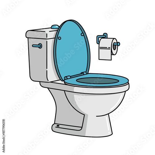 Toilet Bowl with Open Lid and Seat.