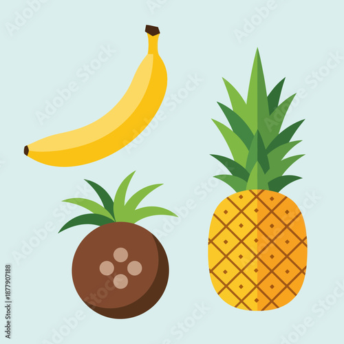 Fresh Tropical Fruits Banana Pineapple Illustration.