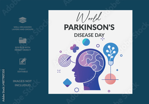 World parkinson's disease day awareness concept with brain and lightbulb vector illustration