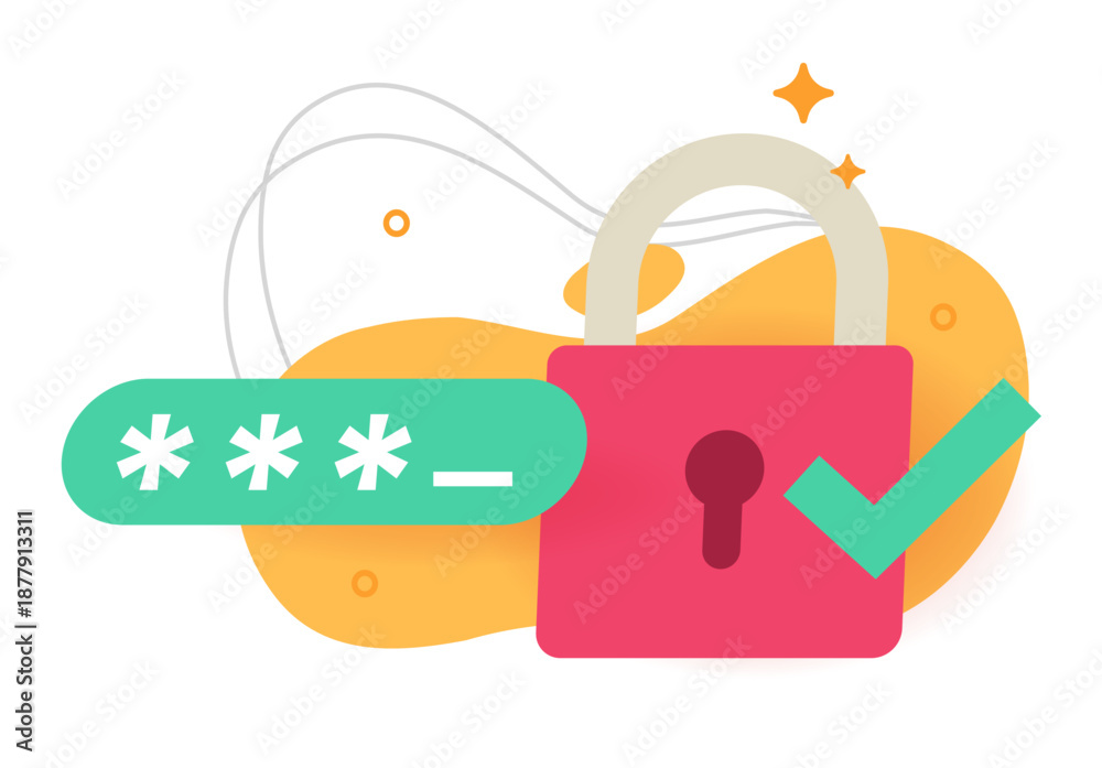 Fototapeta premium Password strong security lock icon vector modern graphic illustration, login cyber safety privacy guard padlock and verification identity code tech, online digital internet authentication protection