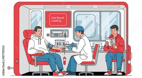 Blood Donation Mobile Unit Donors and Medical Professional.