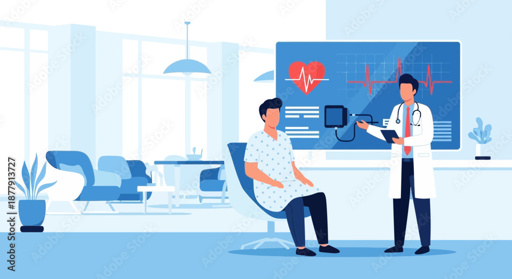 Fototapeta premium Doctor Explaining Heart Health to Patient in Modern Clinic.