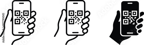 QR code scanning on smartphone in hand vector illustration for mobile payment app development digital marketing technology solutions contactless transactions product authentication business promotion
