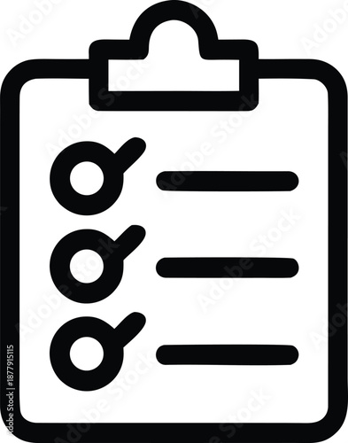 Clipboard with checklist and search magnifying glass icons for auditing and survey report data management