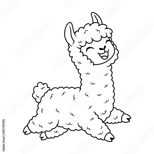 Funny baby alpaca jumping coloring page