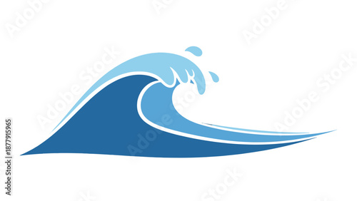 Stylized blue wave illustration with white highlights and splashes.